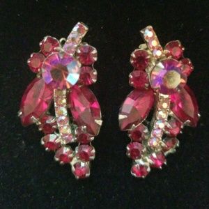Vintage Juliana DeLizza Elster Earrings RED RHINES